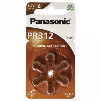 Button Cell Battery Panasonic Zinc Air , PR312 (PR41), 6pcs.