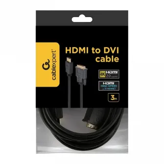 Cable HDMI to DVI 3.0m Cablexpert, male-male, GOLD, 18+1pin single-link, CC-HDMI-DVI-10