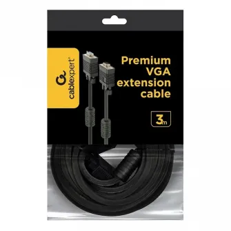 Cable VGA Premium Extension 3.0m, HD15M/HD15F Black, Cablexpert, w/2*ferrite core, CC-PPVGAX-10-B