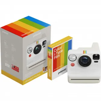 Camera Foto Polaroid Now Gen 3 + Color Film Bundle, Alb