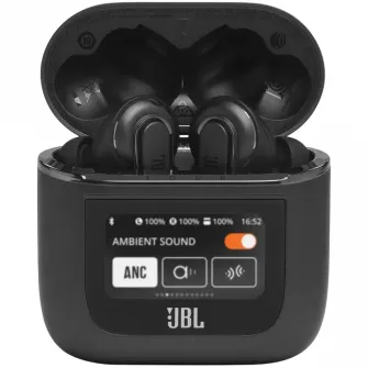 Casti audio true wireless in-ear JBL Tour Pro 2, Smart Case, True Adaptive Noise Cancelling, Smart Ambient, Spatial Sound, Negru