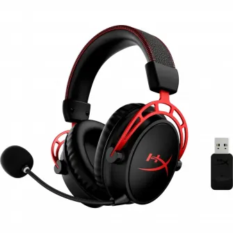 Casti gaming HyperX Cloud Alpha, Wireless, DTS virtual surround, Noice cancelling mic, Negru/Rosu