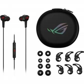 Casti gaming in-ear ASUS ROG Cetra II Core, difuzoare ASUS Essence din cauciuc cu silicon lichid (LSR), compatibile multiplatforma, 3.5mm, Negru