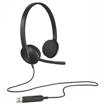Casti pentru Centru de Apel Logitech H340, Cu fir, Negru