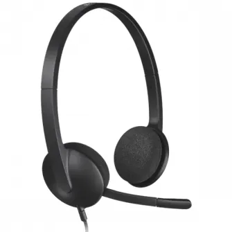 Casti pentru Centru de Apel Logitech H340, Cu fir, Negru