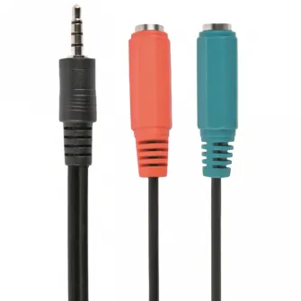 CCA-417 3.5 mm 4-pin plug to 3.5 mm stereo + microphone sockets adapter cable, 20cm, Black