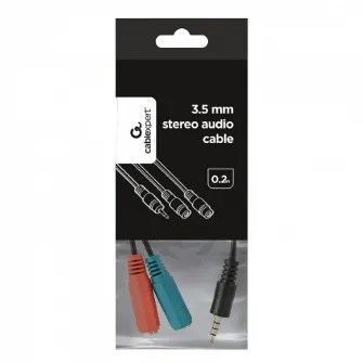 CCA-417 3.5 mm 4-pin plug to 3.5 mm stereo + microphone sockets adapter cable, 20cm, Black