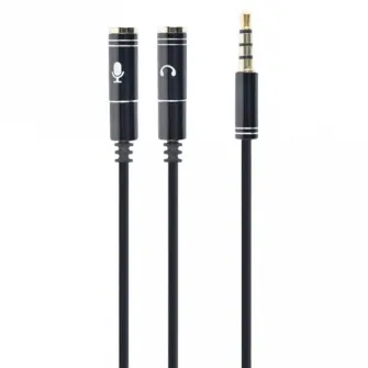 CCA-417M 3.5 mm 4-pin plug to 3.5 mm stereo + microphone sockets adapter cable, 20cm, Black