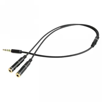 CCA-417M 3.5 mm 4-pin plug to 3.5 mm stereo + microphone sockets adapter cable, 20cm, Black