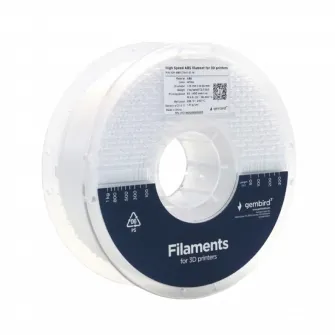 Filament pentru imprimanta 3D Gembird 3DP-ABS1.75HY-01-W, ABS, Alb, 1.75 mm, 1kg