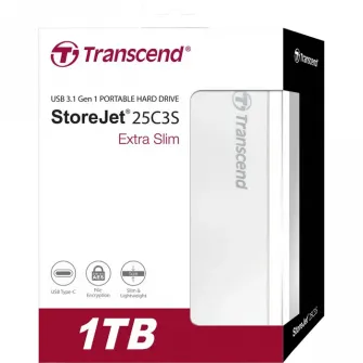 HDD portabil extern Transcend StoreJet 25C3S,  1 TB, Argintiu (TS1TSJ25C3S)
