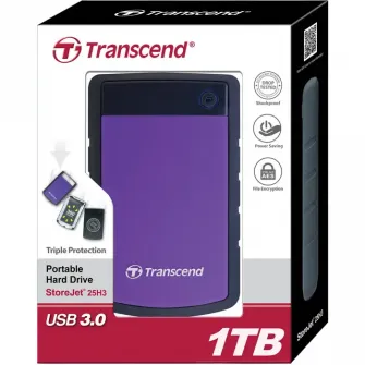 HDD portabil extern Transcend StoreJet 25H3P,  1 TB, Gri/Violet (TS1TSJ25H3P)
