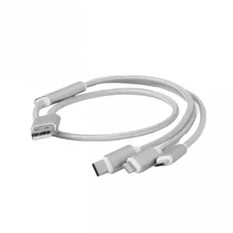 Кабель для зарядки и синхронизации Cablexpert CC-USB2-AM31-1M-G, USB Type-A/Micro USB, Type-C, Lighting, 1м, Белый