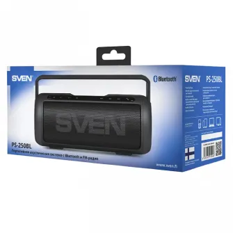 Колонки SVEN PS-250BL 10Вт, Черный, Bluetooth, microSD, FM, AUX, Mic, питание: 2200мА, USB, DC 5V