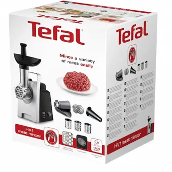 Masina de tocat carne Tefal HV1 NE109838, 1400W, 1.7 kg/ min, accesorii incluse, functie reverse, inox