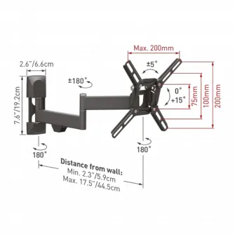 Настенное крепление Barkan 2400 Black 13 - 39 Full Motion, макс. 25 кг, VESA мм: до 200x200 мм