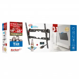 Настенное крепление Barkan CM310+ Черный 19-65 Наклон, макс.50кг, VESA мм: до 400х400мм+комплект+кабель