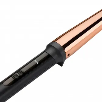 Ondulator BaByliss C458E, Conic 19-32mm , 210 grade, Invelis Quartz-Ceramic, 6 trepte de temperatura, LED, Roz/Negru