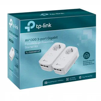Powerline Adapter TP-Link, TL-PA8030P KIT, AV1300, 2x2MIMO, 3xGbit Port, Passthrough