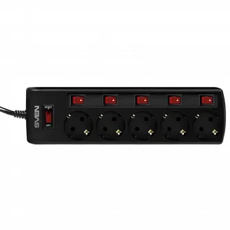 Prelungitor electric SVEN SF-05PL, 5Prize, 1,8m, Negru