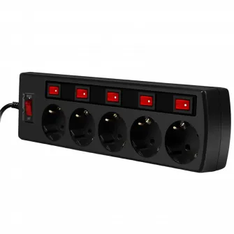 Prelungitor electric SVEN SF-05PL, 5Prize, 1,8m, Negru