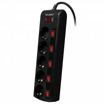 Prelungitor electric SVEN SF-05PL, 5Prize, 1,8m, Negru