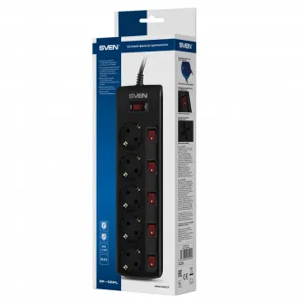 Prelungitor electric SVEN SF-05PL, 5Prize, 1,8m, Negru