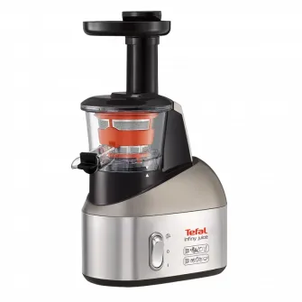 Storcator de fructe si legume Tefal Infiny Juice ZC255, 200 W, Recipient suc 0.8 l, Recipient pulpa 0.8 l,1 viteza, Functie Reverse, Negru/Inox