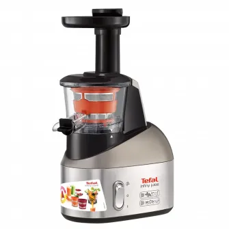 Storcator de fructe si legume Tefal Infiny Juice ZC255, 200 W, Recipient suc 0.8 l, Recipient pulpa 0.8 l,1 viteza, Functie Reverse, Negru/Inox