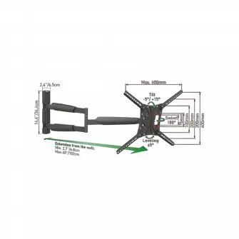 Suport TV de perete BARKAN BM443XL, Negru