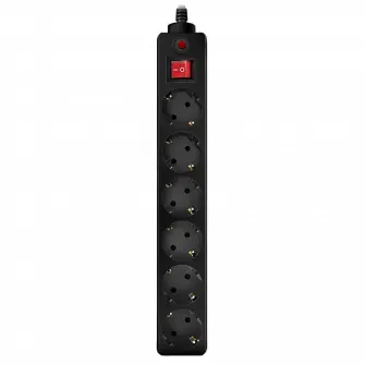 Surge Protector 6 Sockets, 5.0m, Sven Optima, BLACK, Retail color box, flame-retardant