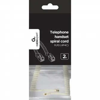 Telephone handset spiral cord, RJ10 (4P4C), 2 m, white, TC4P4CS-2M-W