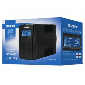 UPS SVEN Pro 650, 650VA/390W, Line Interactive, AVR, LCD, USB, 2xShuko Sockets