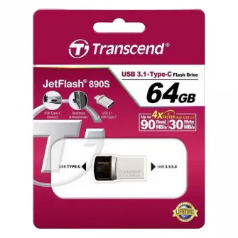 USB Flash накопитель Transcend JetFlash 890, 64Гб, Серебристый