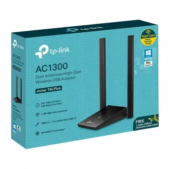 USB3.0 High Gain Wireless AC Dual Band LAN Adapter TP-LINK Archer T4U Plus, 1300Mbps, MU-MIMO,5dBi