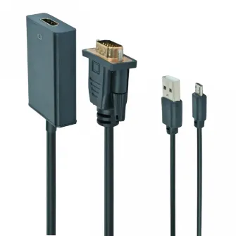 Видео/Audio конвертер Cablexpert A-VGA-HDMI-01, VGA D-Sub + 3.5 mm Jack - HDMI (F), 0,15м, Чёрный