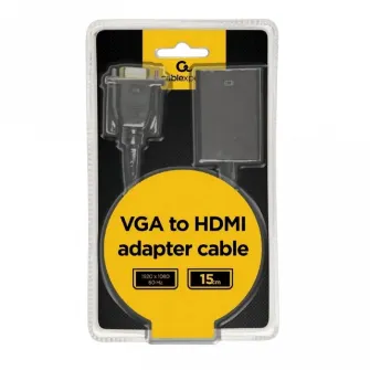 Видео/Audio конвертер Cablexpert A-VGA-HDMI-01, VGA D-Sub + 3.5 mm Jack - HDMI (F), 0,15м, Чёрный