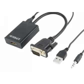 Видео/Audio конвертер Cablexpert A-VGA-HDMI-01, VGA D-Sub + 3.5 mm Jack - HDMI (F), 0,15м, Чёрный