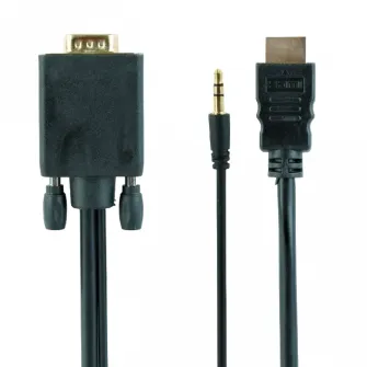 Видео кабель Cablexpert A-HDMI-VGA-03-10, HDMI (M) - VGA D-Sub + 3.5 mm Jack, 3м, Чёрный