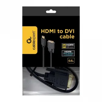Видео кабель Cablexpert CC-HDMI-DVI-0.5M, HDMI (M) - DVI-I (M), 0,5м, Чёрный