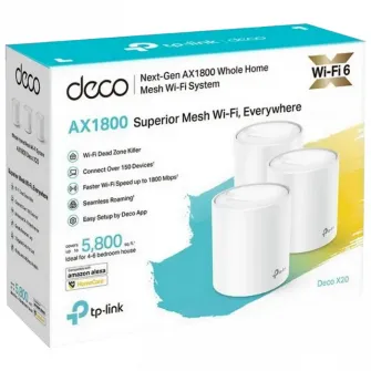 Whole-Home Mesh Dual Band Wi-Fi AX System TP-LINK, Deco X20(3-pack), 1800Mbps, MU-MIMO, Gbit Ports