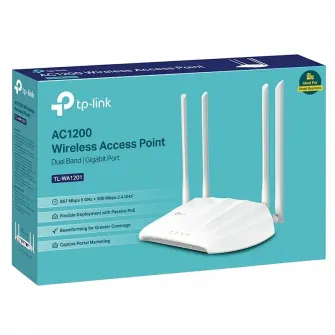Wi-Fi AC Dual Band Access Point TP-LINK TL-WA1201, 1167Mbps, MU-MIMO, 4x Ext Antennas, PSU/PoE