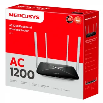 Wi-Fi AC Dual Band MERCUSYS Router, AC12, 1200Mbps, MIMO, 4x5dBi Antenna, 3xLAN Port