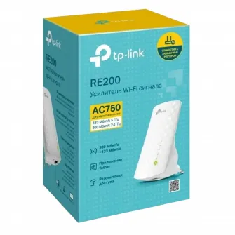Wi-Fi AC Dual Band Range Extender/Access Point TP-LINK RE200, 750Mbps, Mesh, Integrated Power Plug