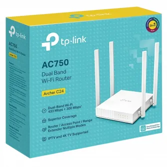 Wi-Fi AC Dual Band TP-LINK Router, Archer C24, 750Mbps, 4xAntennas