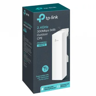 Wi-Fi N Outdoor Access Point TP-LINK CPE210, 300Mbps, 9dBi, 2x2 MIMO, Centralized Management, PoE