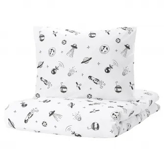 IKEA AFTONSPARV Husa pilota+fata perna, spatiu alb/negru, 150x200/50x60 cm