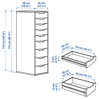 IKEA ALEX Comoda 9 sertare, alb, 36x116 cm