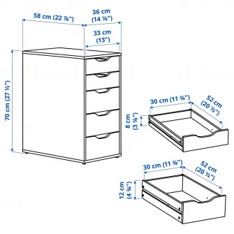 IKEA ALEX Comoda, alb, 36x70 cm