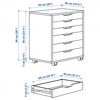 IKEA ALEX Comoda cu rotile, alb, 67x66 cm